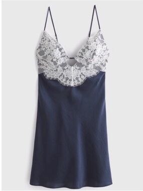 Navy and White Lace Slip Mini Dress